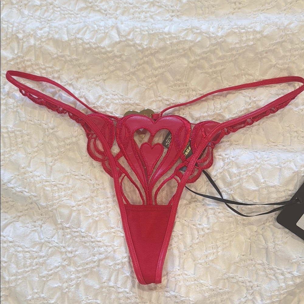 HONEY BIRDETTE Elegant Red Lace Heart Thong